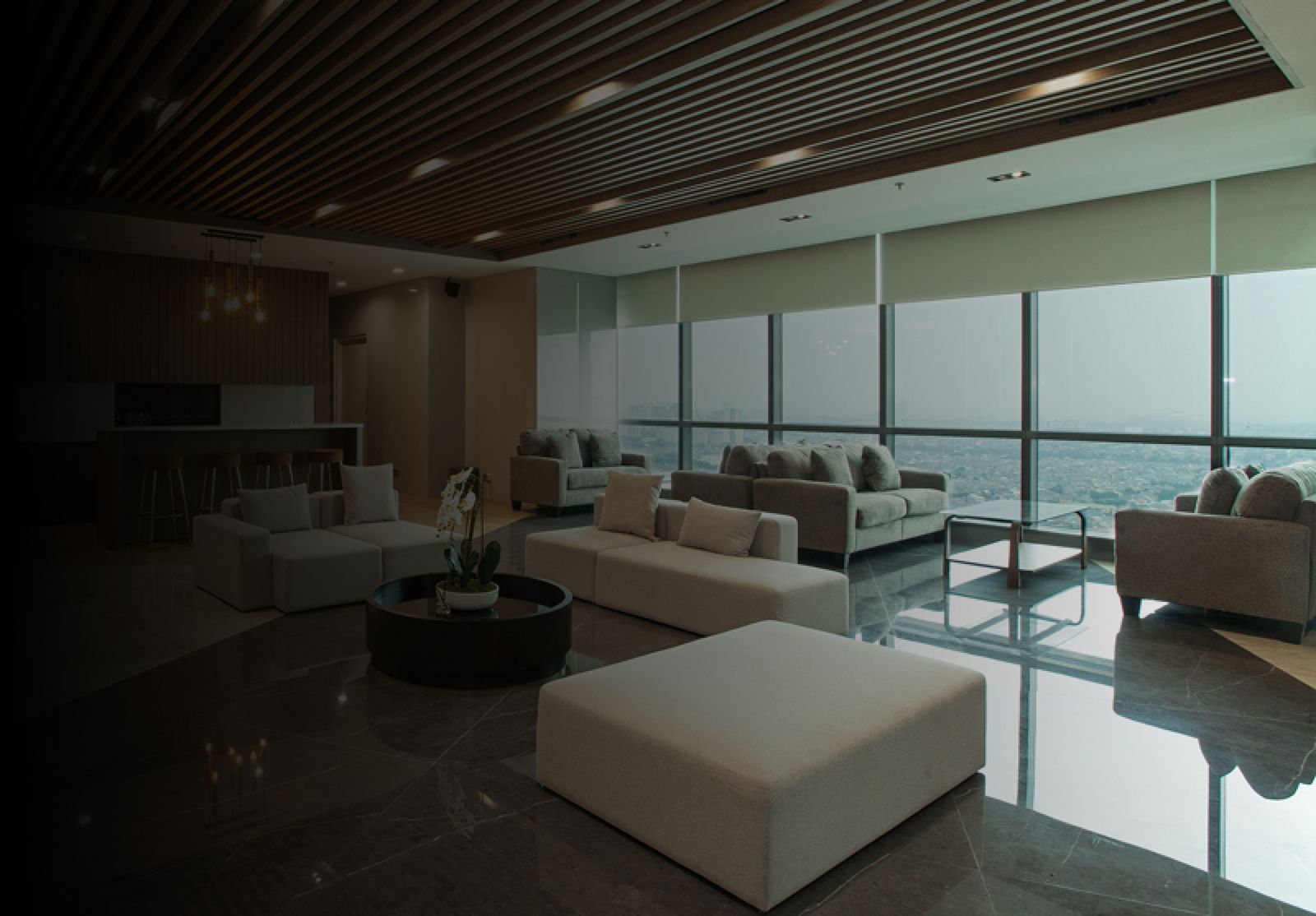 MOWIN blinds installed in a premium lounge