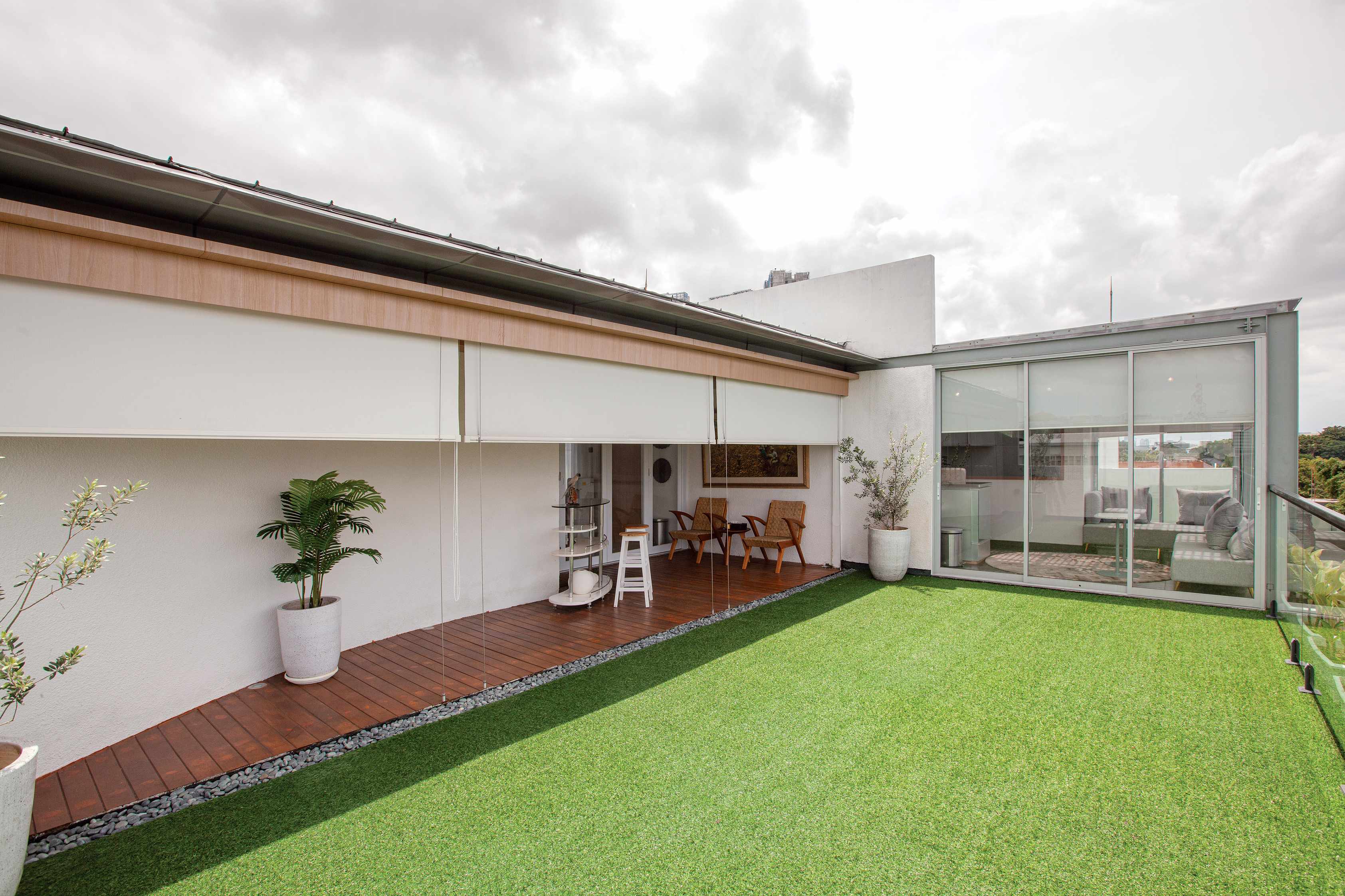 Exterior roller blinds on an outdoor area in Menteng Jakarta